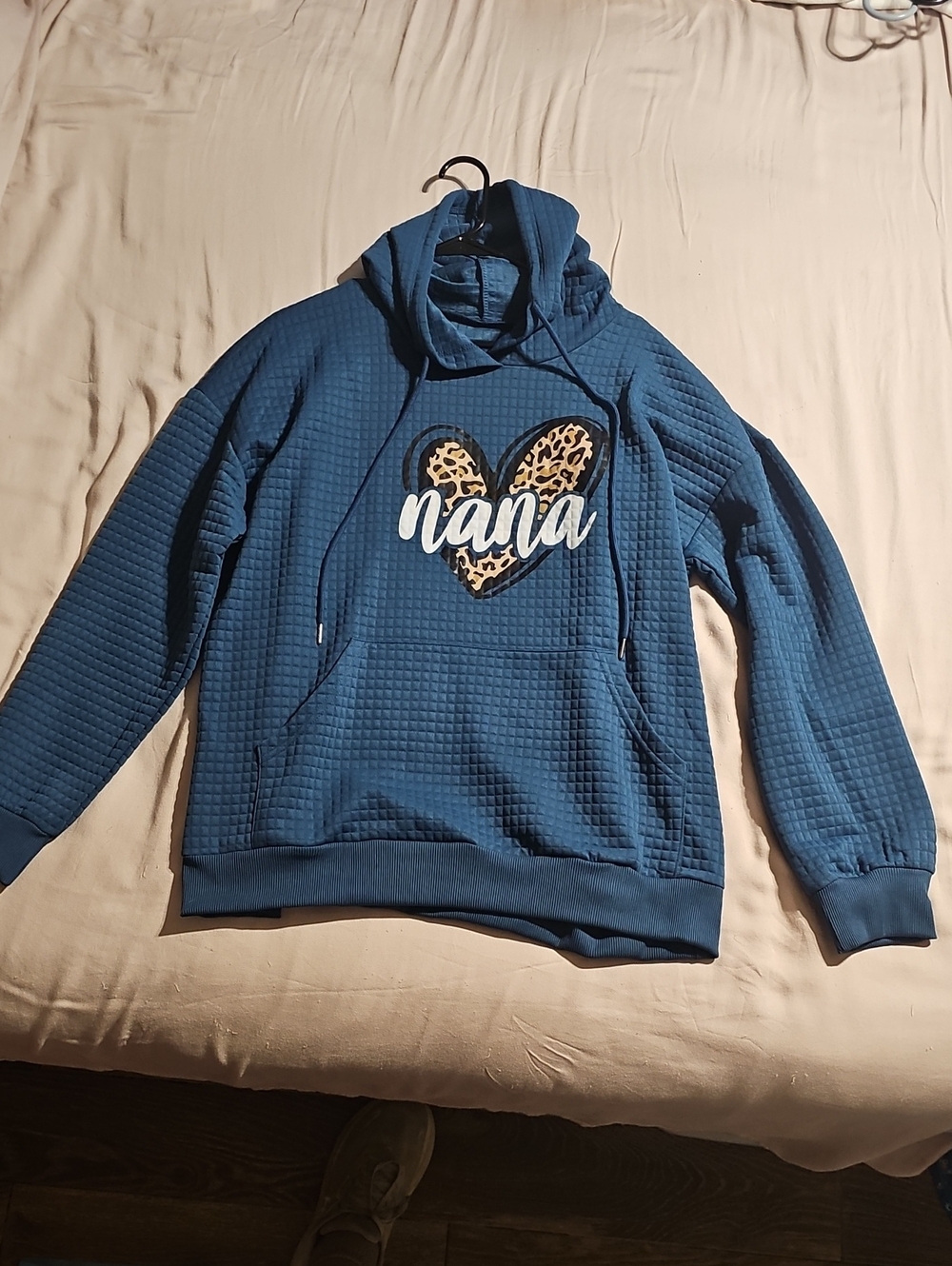Cozy Blue 'Nana' Leopard Heart Quilted Hoodie